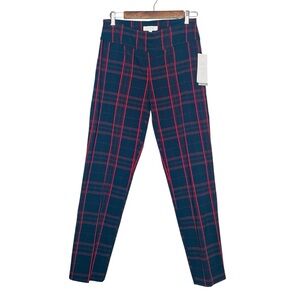 New Directions Millenium Navy Red Plaid Slim Fit Pull on Pants Womens Size 8 NWT